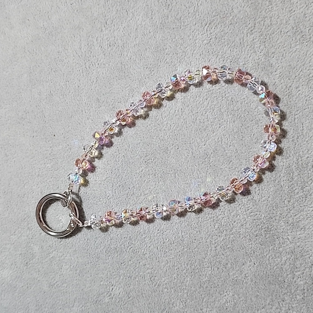 🔥Promotion🔥 Pink & White Glass Beads Wristlet/Phone Bracelet/Bag Charm